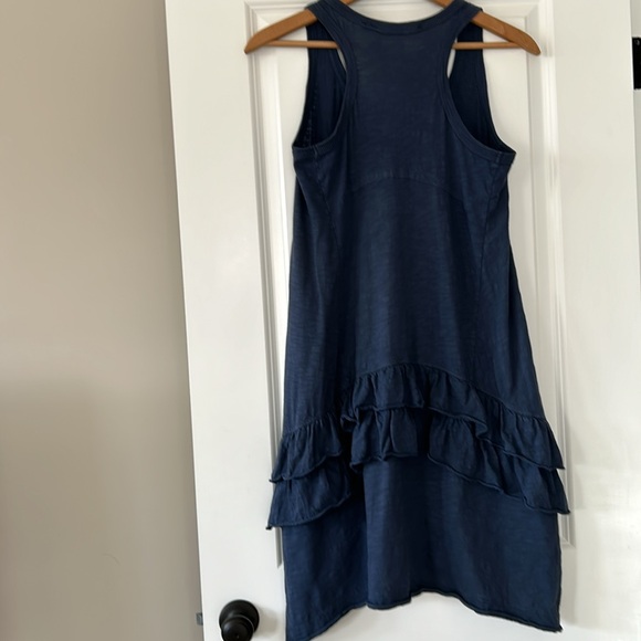 Wilt Blue Racerback Hi Lo Dress w Ruffled & Raw Hems Navy Cotton w MEASUREMENTS - Picture 9 of 11